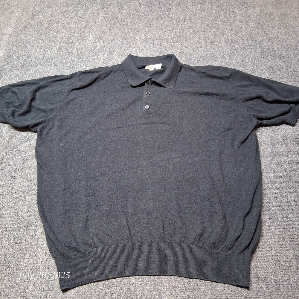 Vintage Halls Wool Knit Polo Shirt Mens Size XL 54 Black 70s 80s Cuffed‎ Sleeve